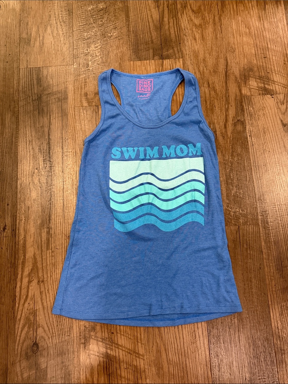 PINKDINOSAUR Blue 'SWIM MOM' Racerback Tank